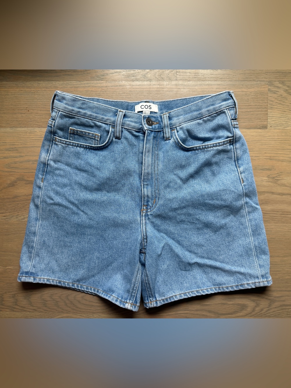 COS Light Blue Denim High-Waist Shorts (5’’ inseam)